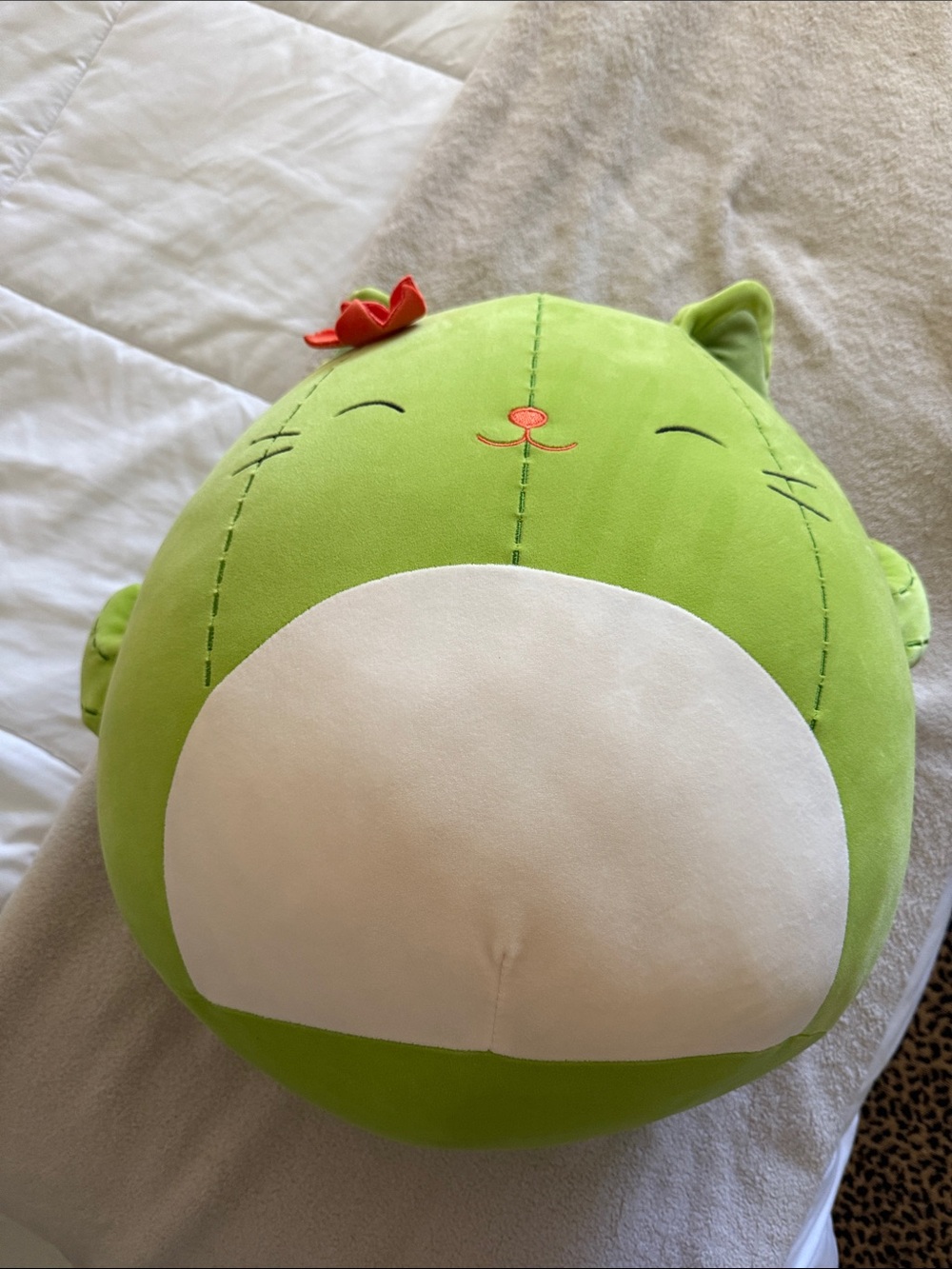 Green Plush Cat squishmallow with White Belly